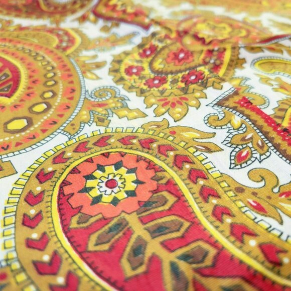 Vintage Polished Cotton Golden Paisley Fabric With Red & Yellow Accents 70L x 45 - Picture 4 of 12
